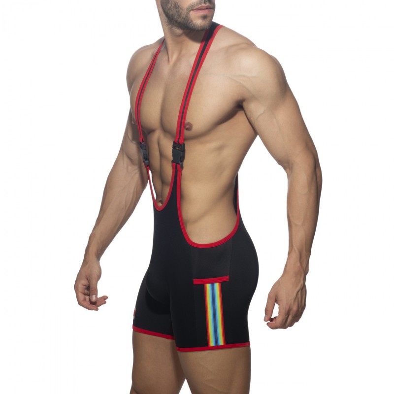 Addicted Rainbow Tape Wrestling Suit black