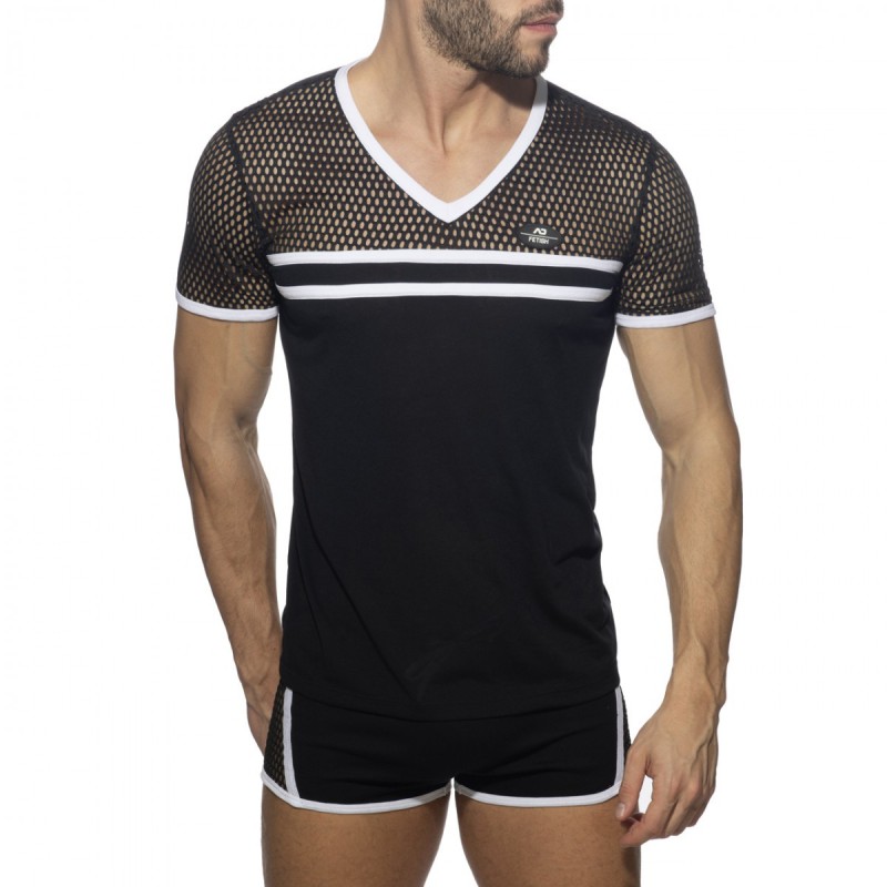 Addicted Fetish Mesh Striped T-Shirt white | BiBo Fashion