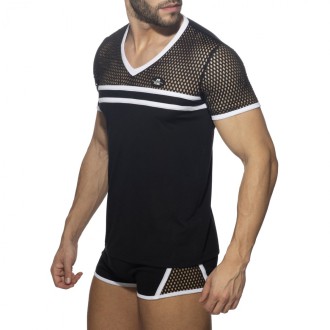 Addicted Fetish Mesh Striped T-Shirt white | BiBo Fashion