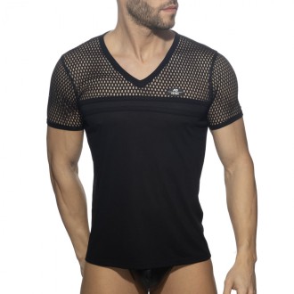 Addicted Fetish Mesh Striped T-Shirt black | BiBo Fashion