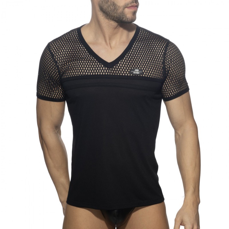 Addicted Fetish Mesh Striped T-Shirt black | BiBo Fashion