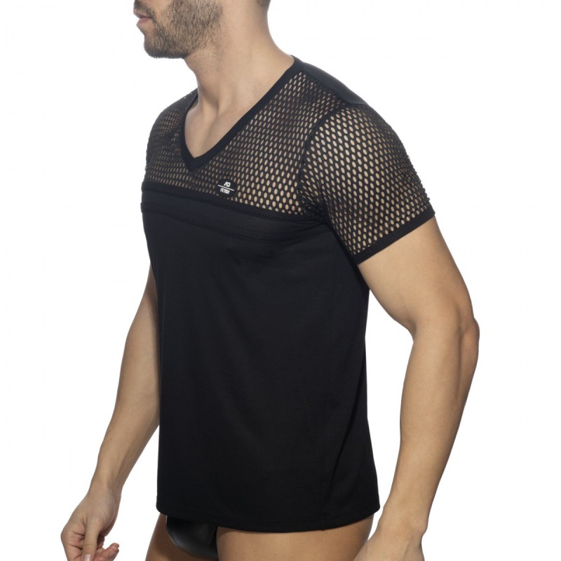 Addicted Fetish Mesh Striped T-Shirt black