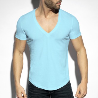 ES Collection Deep V-Neck T-Shirt sky blue | BiBo Fashion