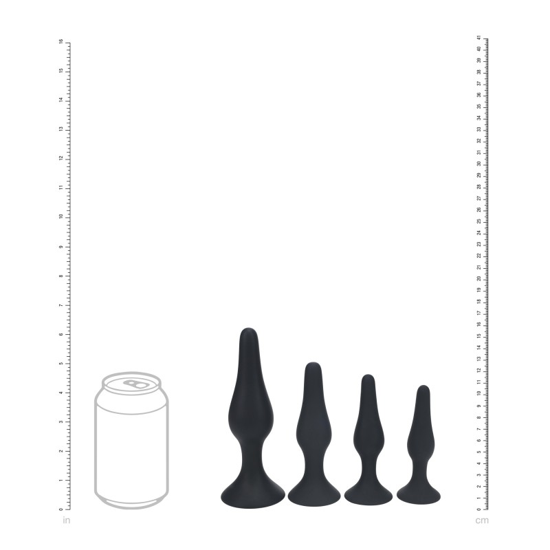 Slim Silicone Anal Plug Set of 4 - S/M/L/XL - Black