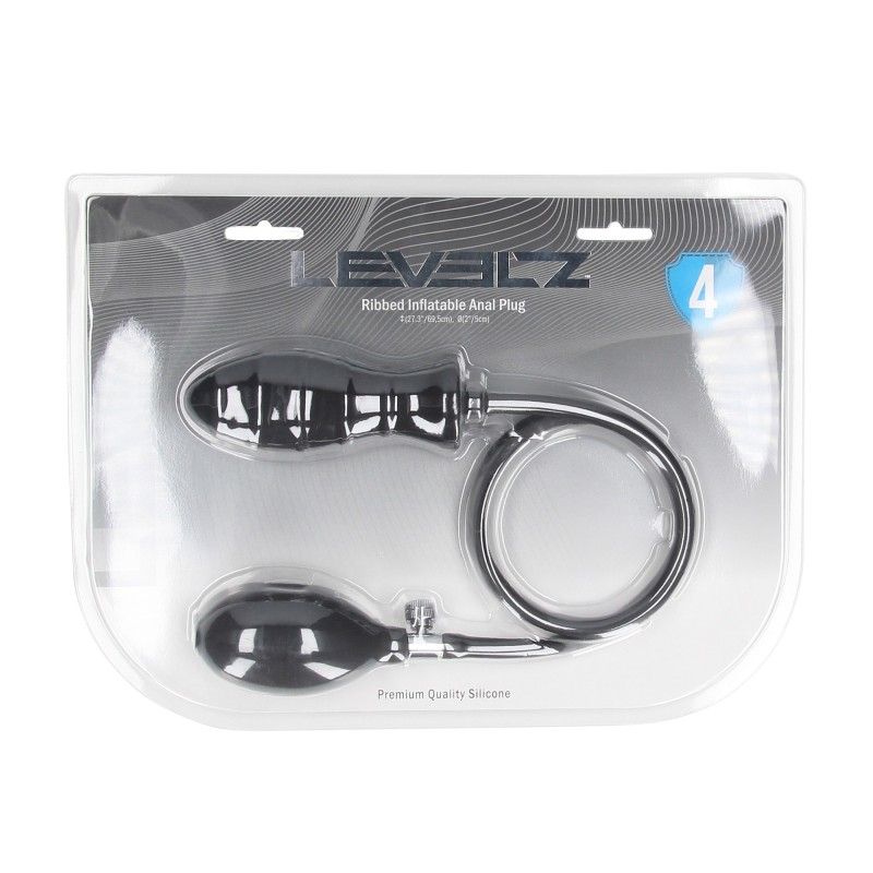Levelz Ribbed Inflatable Silicone Anal Plug - Black
