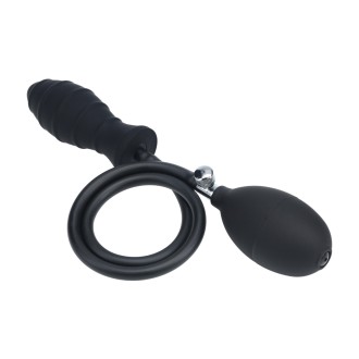 Levelz Ribbed Inflatable Silicone Anal Plug - Black