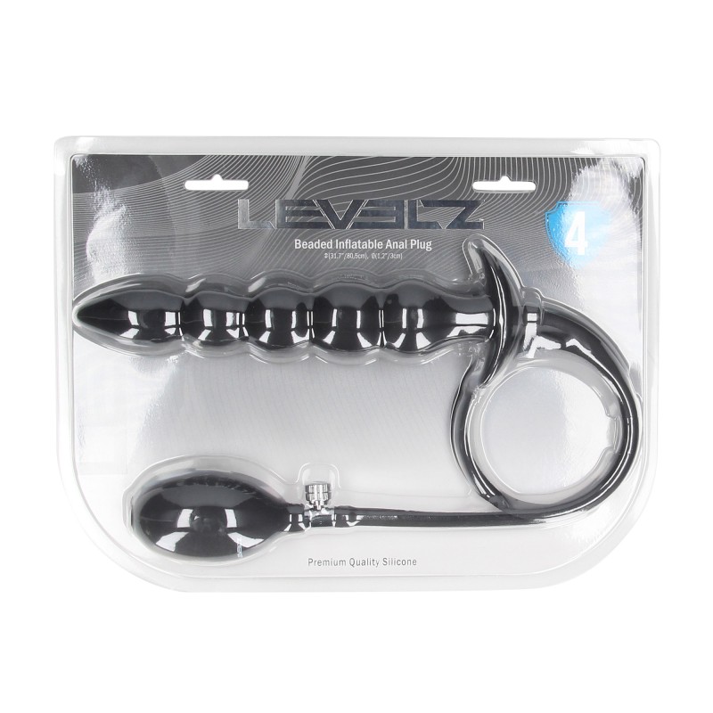 Levelz Beaded Inflatable Silicone Anal Plug - Black