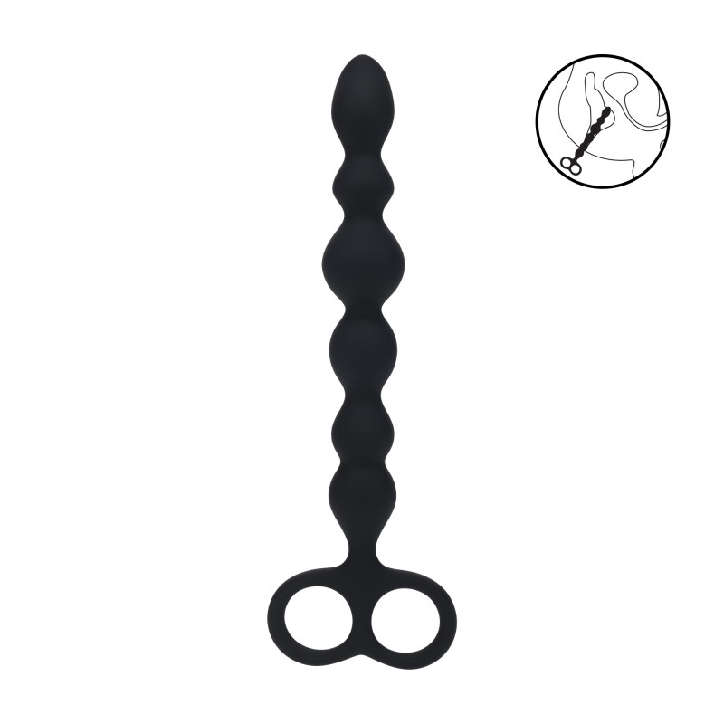 Levelz Beaded Silicone Anal Probe with Double Loop - Black