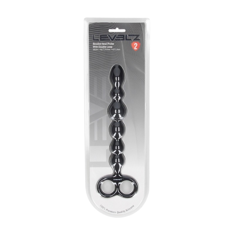 Levelz Beaded Silicone Anal Probe with Double Loop - Black