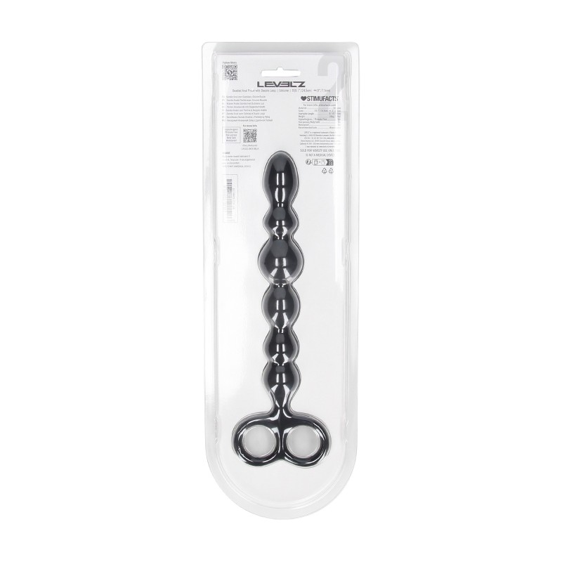 Levelz Beaded Silicone Anal Probe with Double Loop - Black
