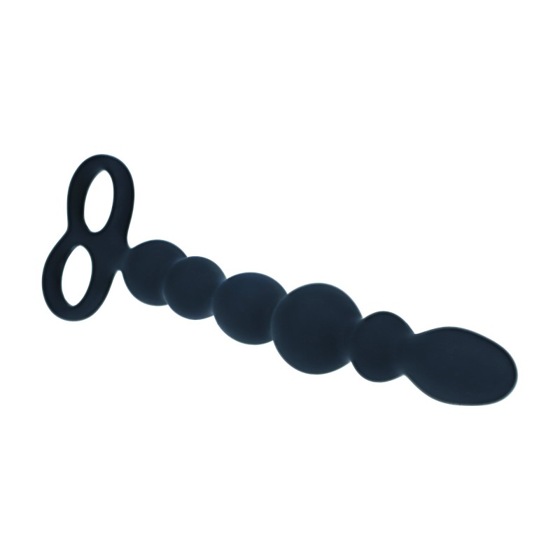 Levelz Beaded Silicone Anal Probe with Double Loop - Black