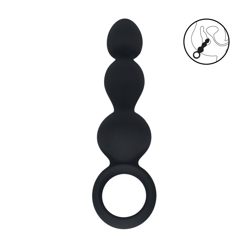 Levelz Beaded Silicone Anal Probe with Loop - Black