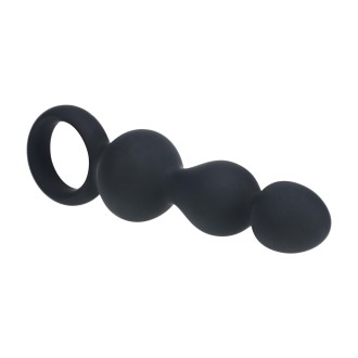 Levelz Beaded Silicone Anal Probe with Loop - Black