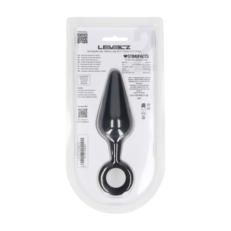 Levelz Silicone Anal Plug with Loop - L - Black