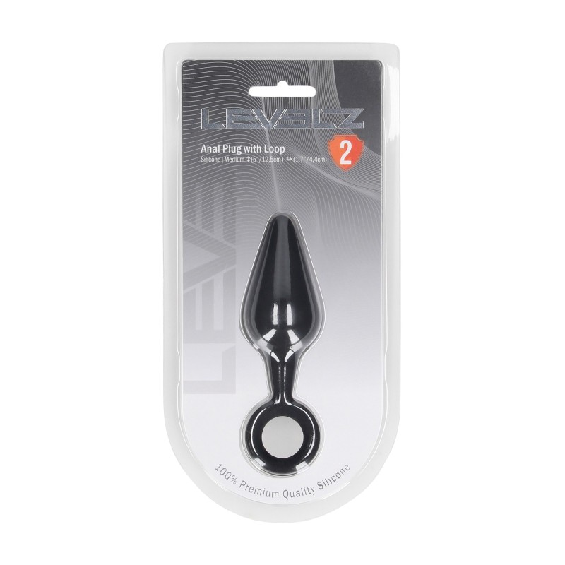 Levelz Silicone Anal Plug with Loop - M - Black