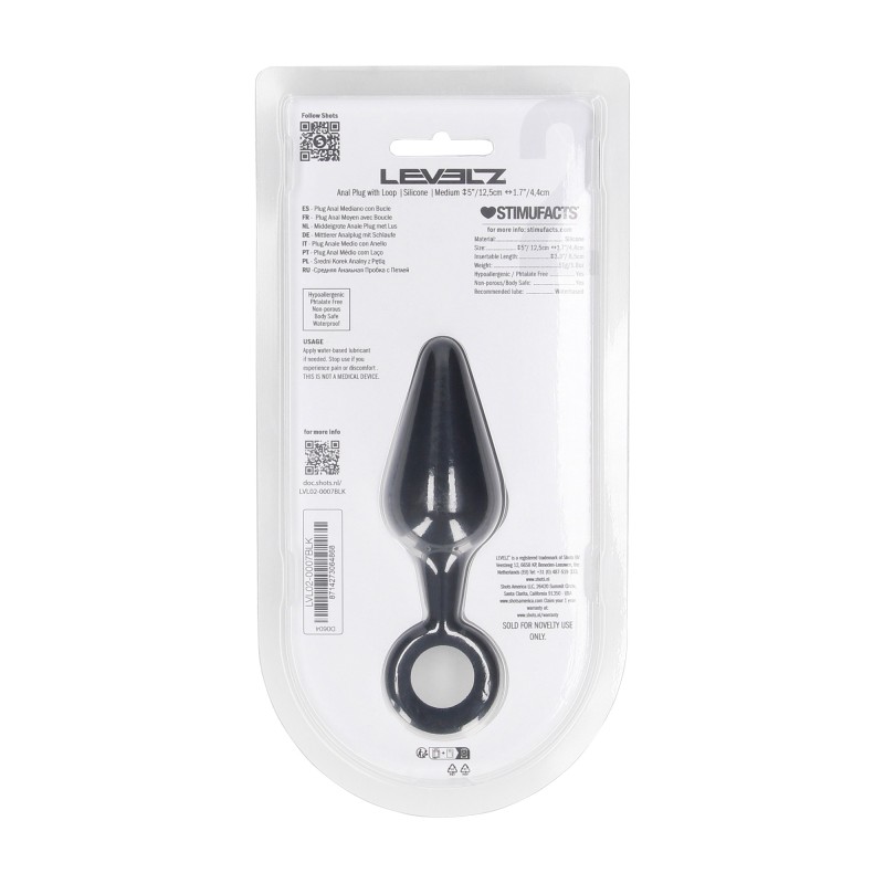 Levelz Silicone Anal Plug with Loop - M - Black