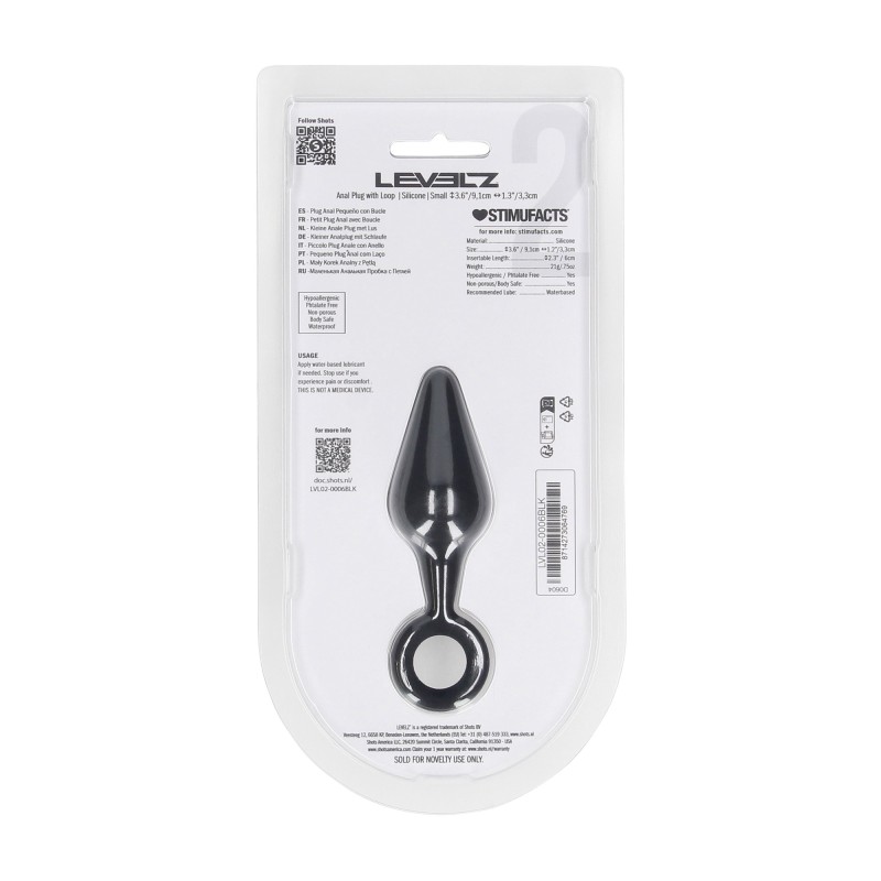 Levelz Silicone Anal Plug with Loop - S - Black