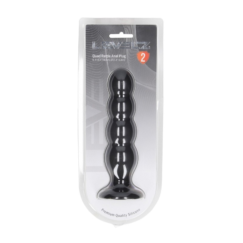 Levelz Quad Rattle Liquid Silicone Anal Plug - XL - Black