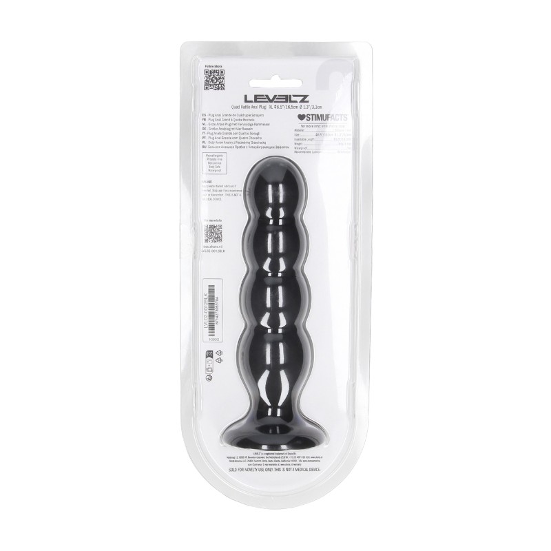 Levelz Quad Rattle Liquid Silicone Anal Plug - XL - Black
