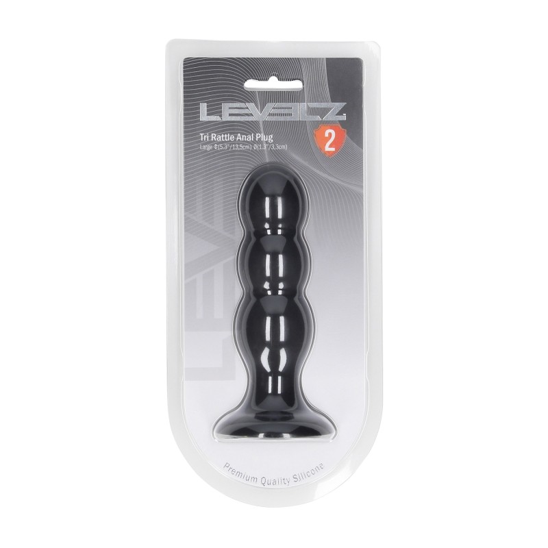 Levelz Tri Rattle Liquid Silicone Anal Plug - L - Black
