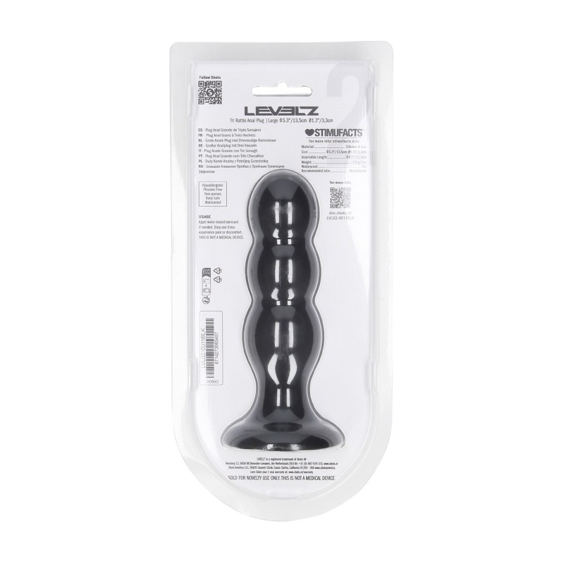 Levelz Tri Rattle Liquid Silicone Anal Plug - L - Black