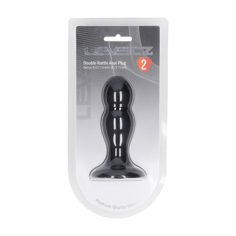 Levelz Double Rattle Liquid Silicone Anal Plug - M - Black