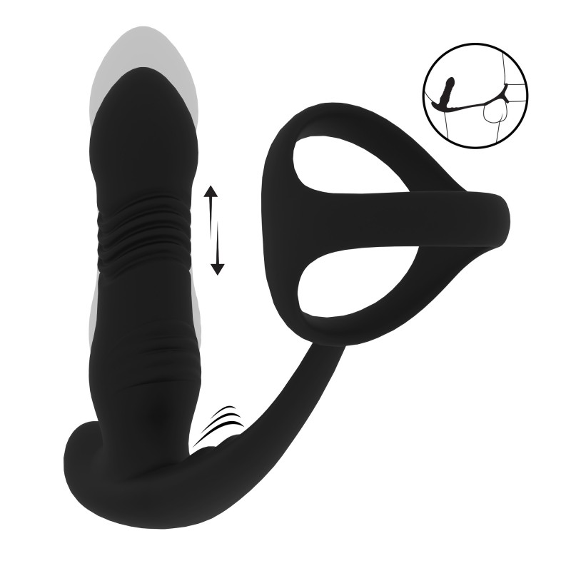 Levelz Vibrating and Thrusting Silicone Prostate Massager with Tri O Cockring - Black