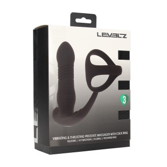 Levelz Vibrating and Thrusting Silicone Prostate Massager with Tri O Cockring - Black