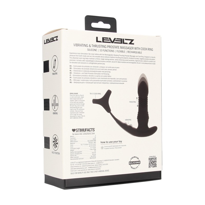 Levelz Vibrating and Thrusting Silicone Prostate Massager with Tri O Cockring - Black