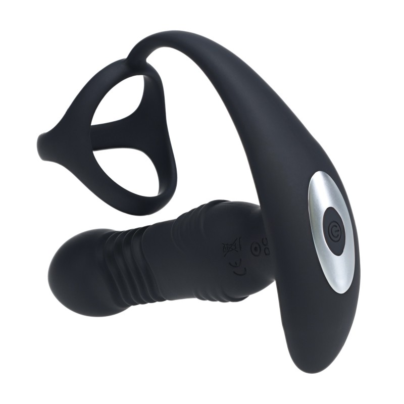Levelz Vibrating and Thrusting Silicone Prostate Massager with Tri O Cockring - Black
