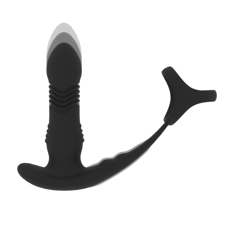 Levelz Vibrating and Thrusting Silicone Prostate Massager with Tri O Cockring - Black