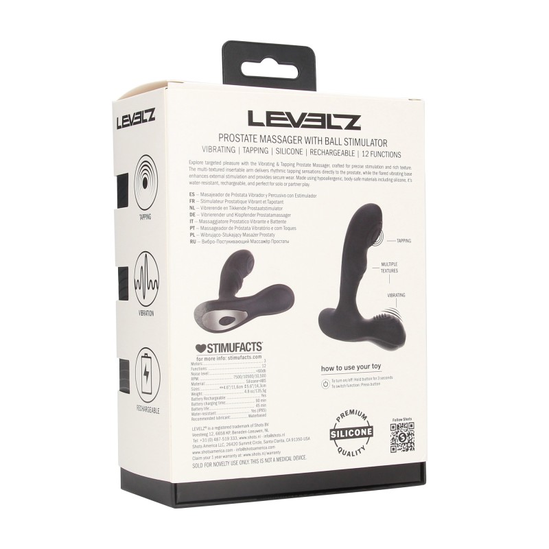 Levelz Vibrating and Tapping Silicone Prostate Massager with Ball Stimulator - Black