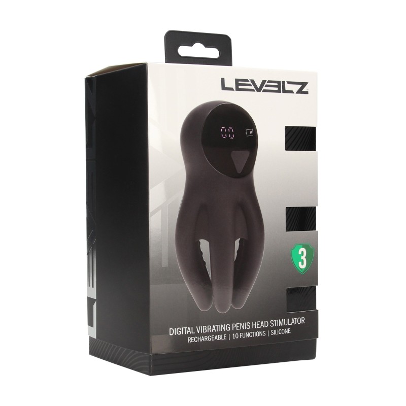 Levelz Digital Vibrating Silicone Penis Head Stimulator with Tentacles - Black