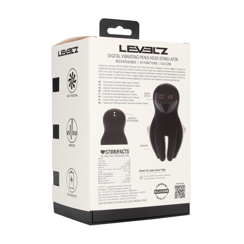 Levelz Digital Vibrating Silicone Penis Head Stimulator with Tentacles - Black