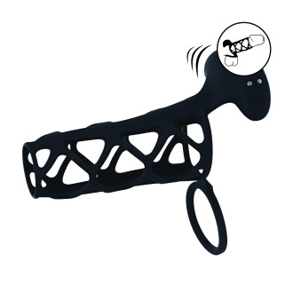 Levelz Vibrating Cage Silicone Cock Sleeve and Ball Ring - Black