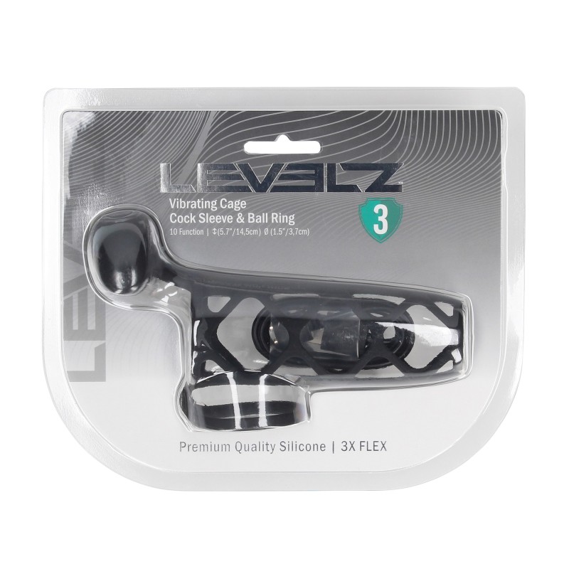 Levelz Vibrating Cage Silicone Cock Sleeve and Ball Ring - Black