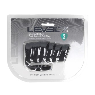 Levelz Vibrating Ribbed Silicone Cock Sleeve and Ball Ring - Black