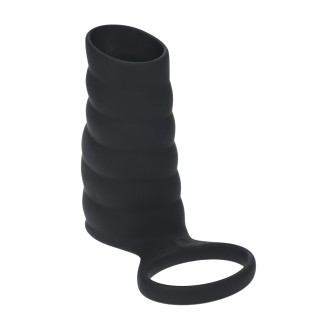 Levelz Vibrating Ribbed Silicone Cock Sleeve and Ball Ring - Black
