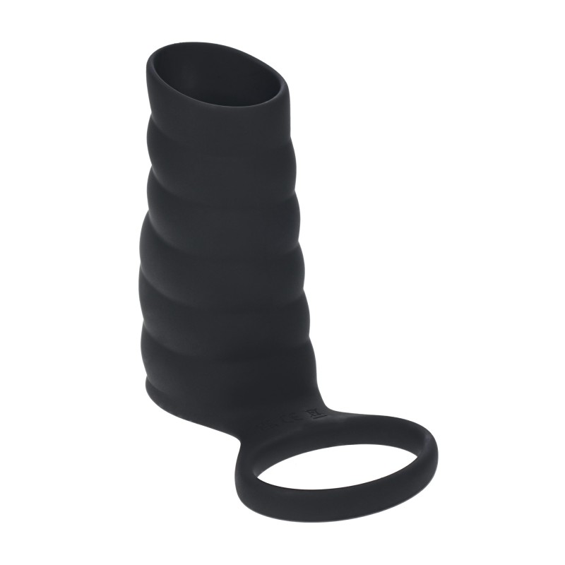 Levelz Vibrating Ribbed Silicone Cock Sleeve and Ball Ring - Black