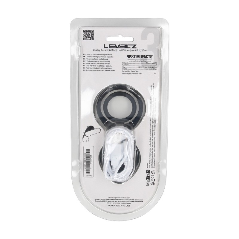 Levelz Vibrating Cock and Ball Ring with Winged Stimulator - Black