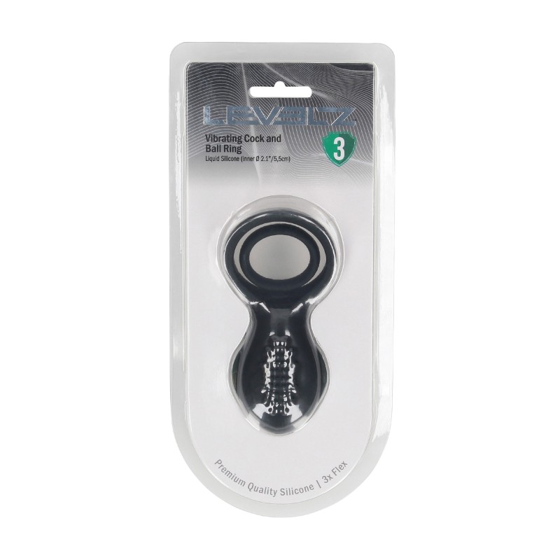 Levelz Vibrating Cock and Ball Ring with Winged Stimulator - Black