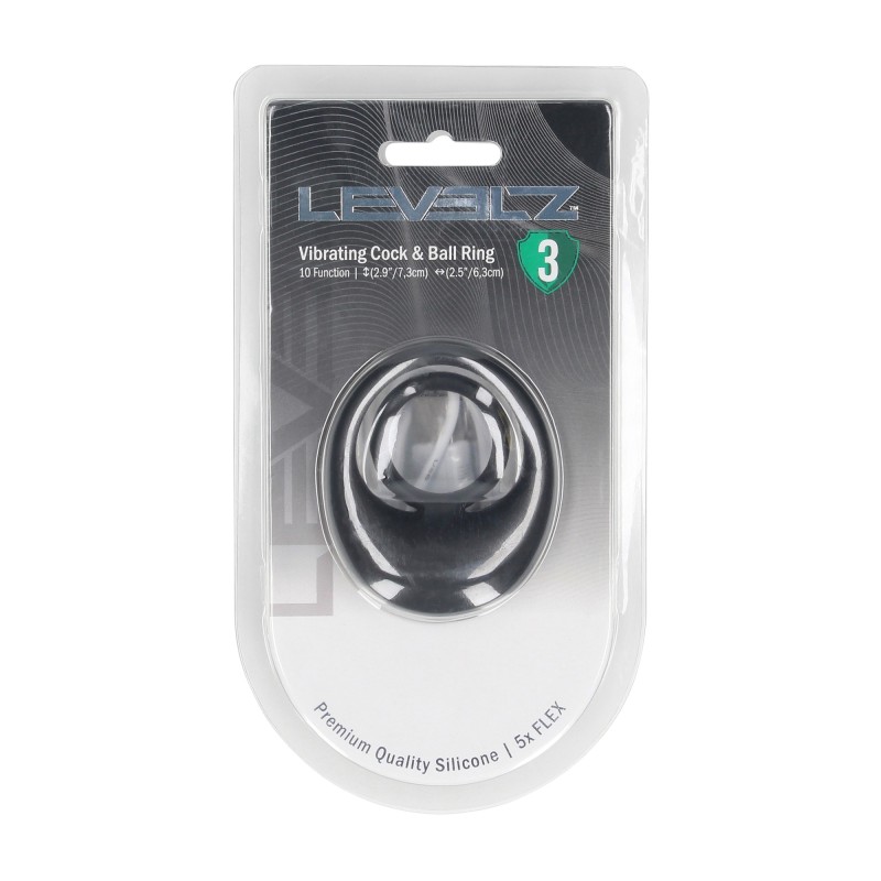 Levelz Vibrating Liquid Silicone Cock and Ball Ring - Black