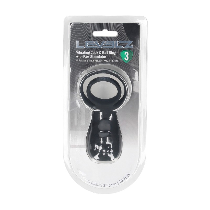 Levelz Vibrating Cock and Ball Ring with Paw Stimulator - Black