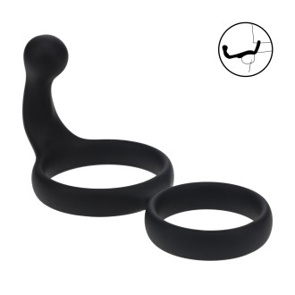 Levelz Silicone Double Cockring with Anal Stimulator - Black
