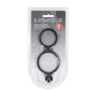 Levelz Silicone Double Cockring with Anal Stimulator - Black