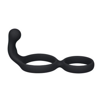 Levelz Silicone Double Cockring with Anal Stimulator - Black