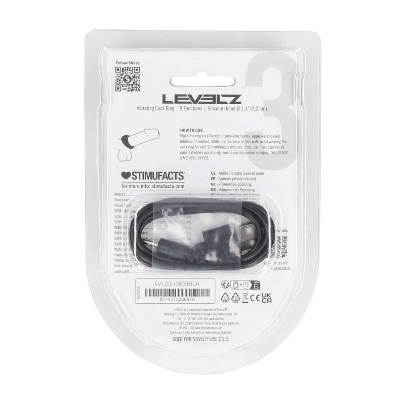 Levelz Sealed Liquid Silicone Vibrating Cockring - Black