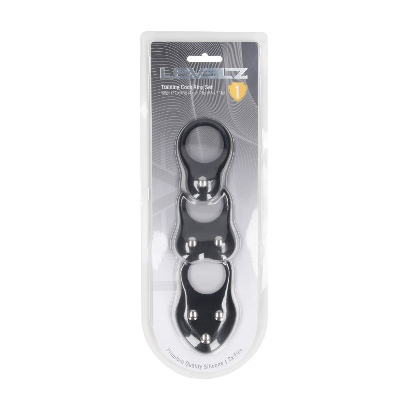 Levelz Silicone Training Cockring Set of 3 - S/M/L - Black