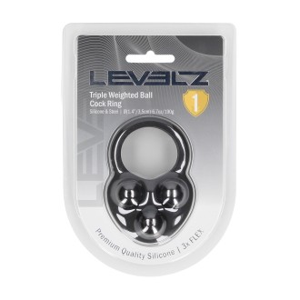 Levelz Liquid Silicone Triple Weighted Ball Cockring - Black