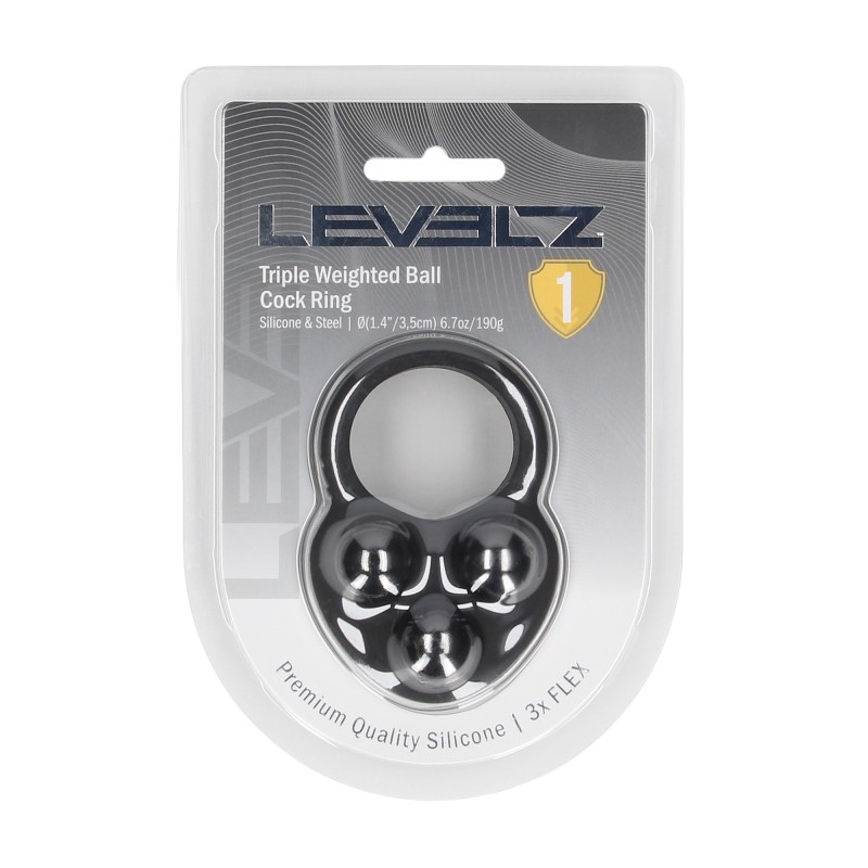 Levelz Liquid Silicone Triple Weighted Ball Cockring - Black